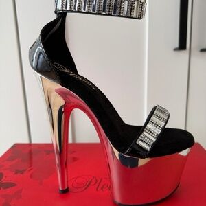 New In Box - Please Platform Heels - Black and Silver - Size 5